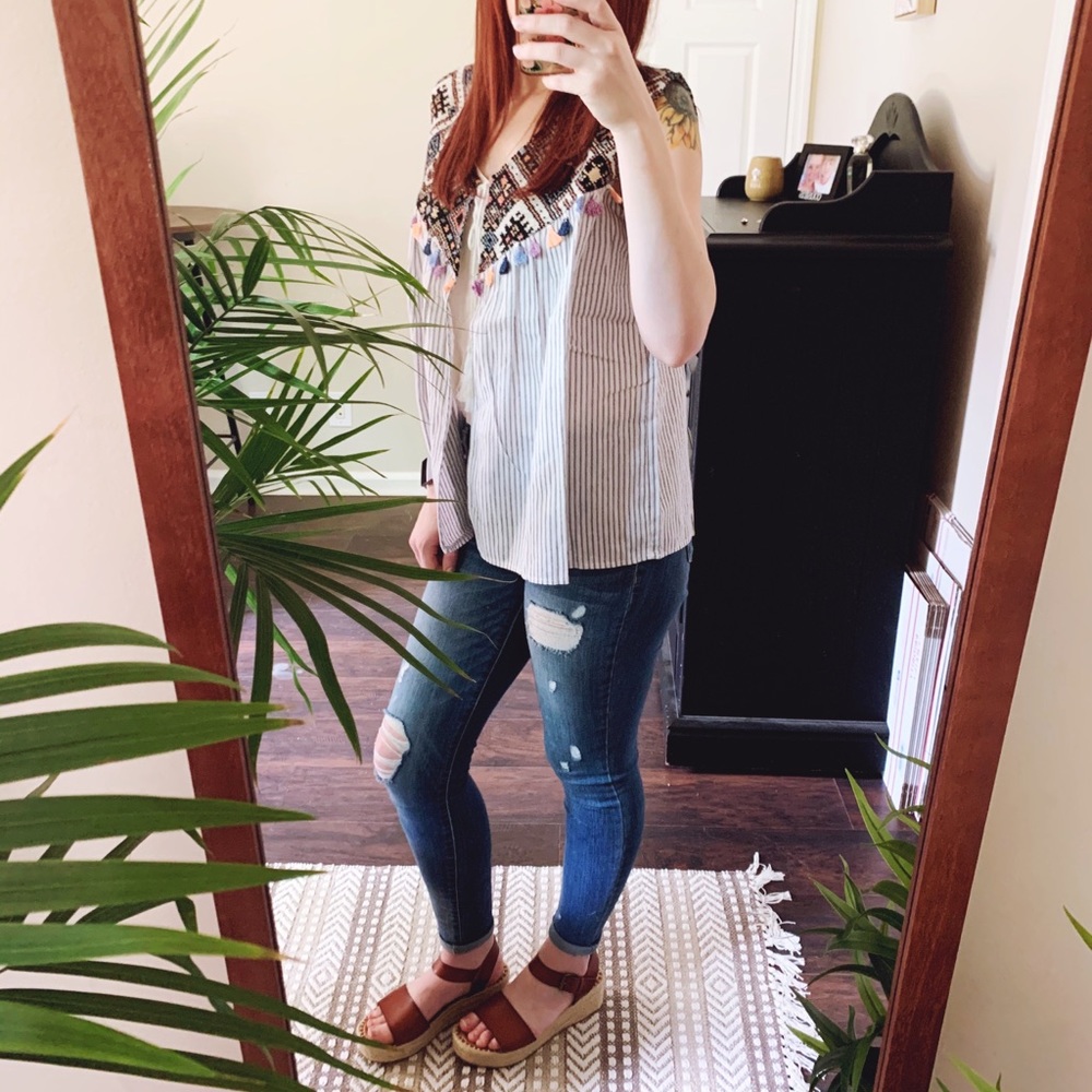 SALE Boho Patterned Tie-Front Top